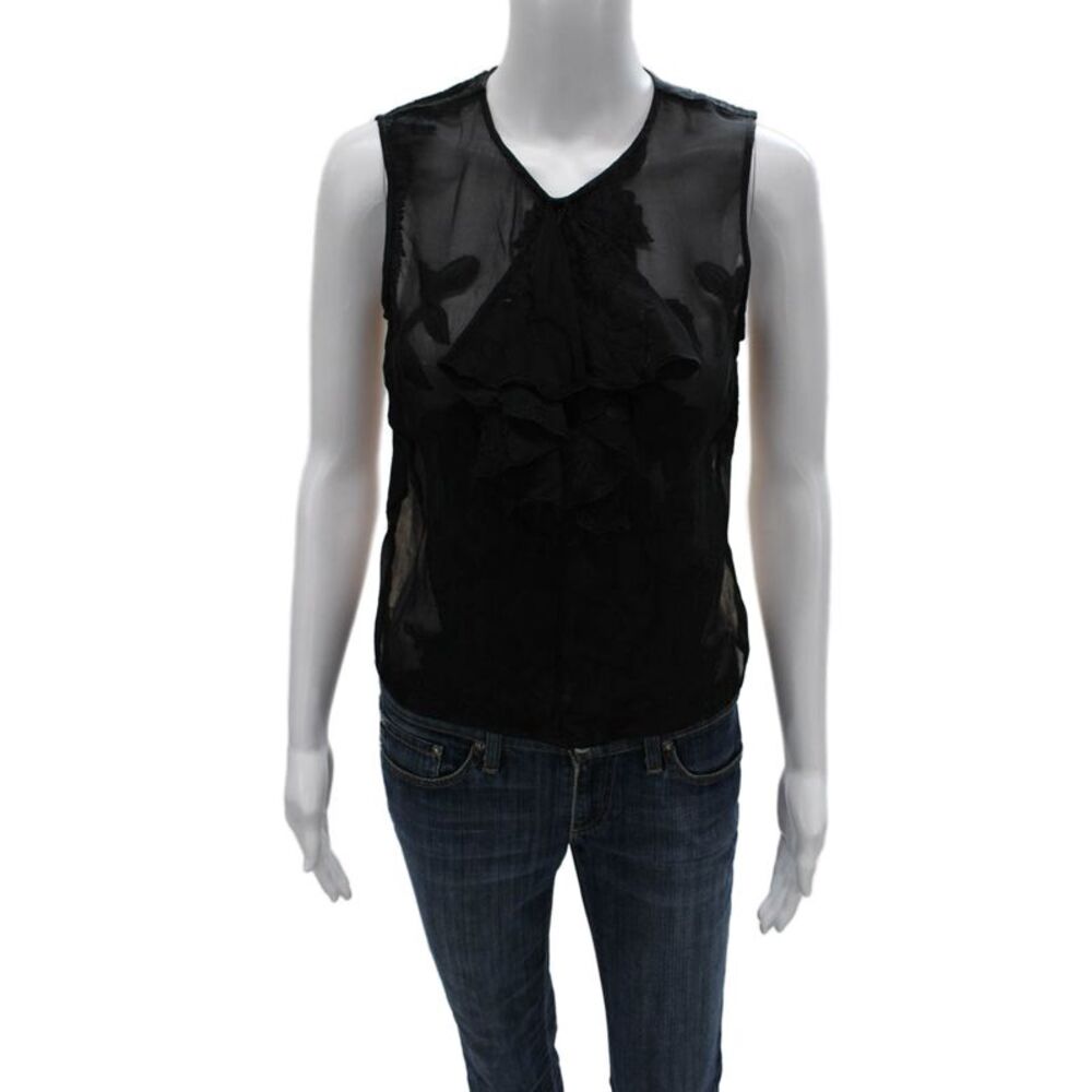 Dries Van Noten Women Black Floral V-Neck Sleeveless Blouse Size 38
